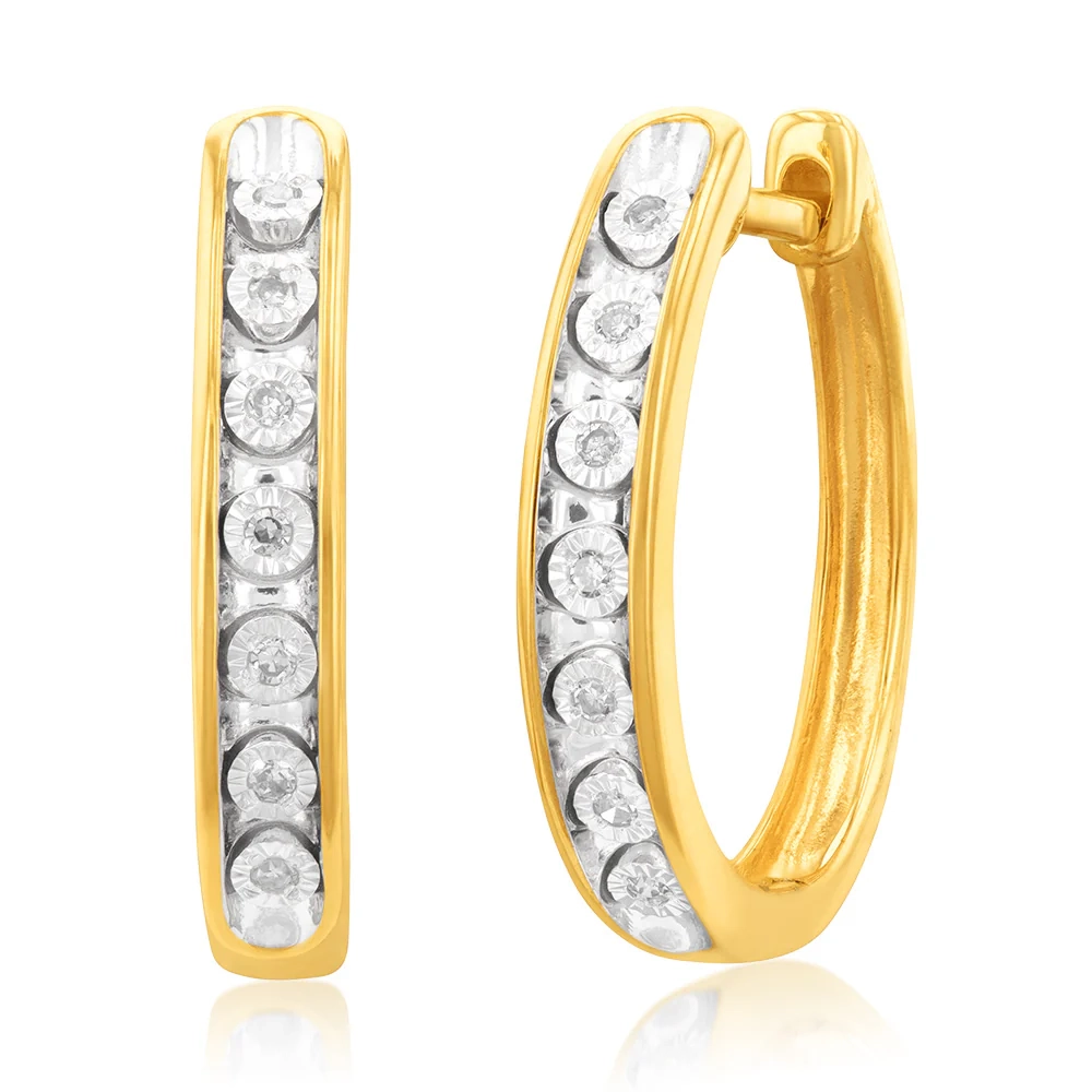 9ct Yellow Gold Diamond Hoop Earrings with 14 Brilliant Cut Diamonds – Shiels Jewellers