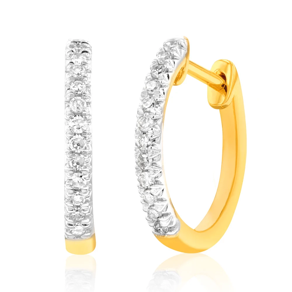 9ct Yellow Gold Diamond Hoop Earrings with 24 Diamonds – Shiels Jewellers