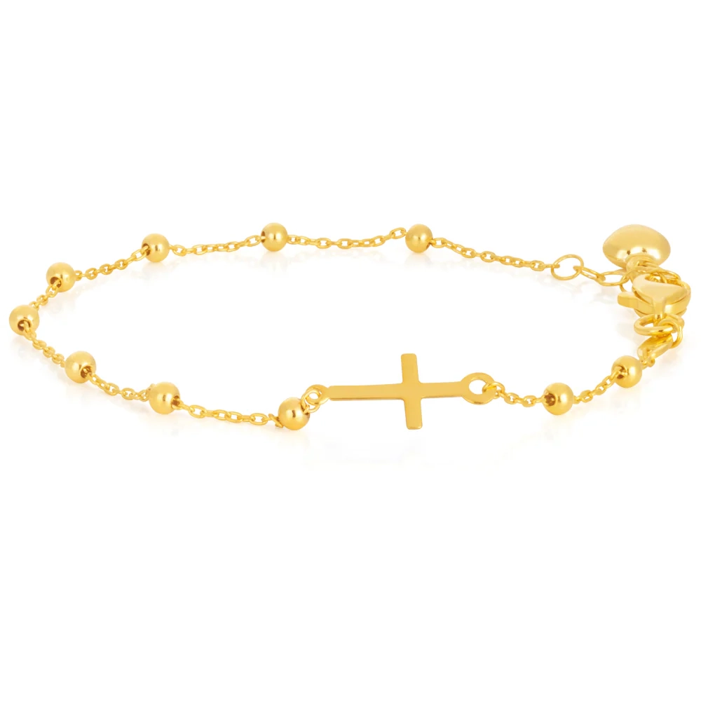 9ct Yellow Gold Filled 19cm Cross & Beads Bracelet – Shiels Jewellers