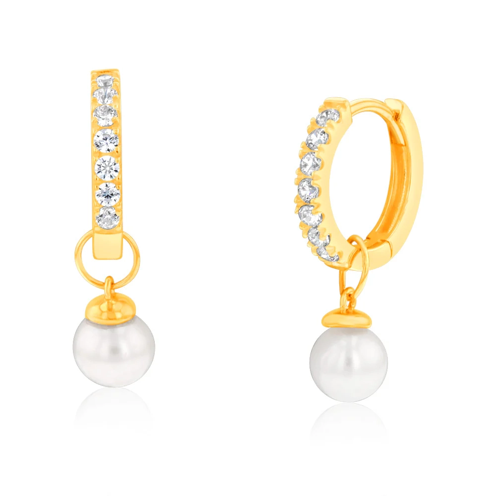 9ct Yellow Gold Freshwater Pearl And Cubic Zirconia Hoop Earrings – Shiels Jewellers