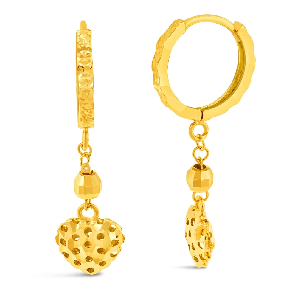 9ct Yellow Gold Heart Charm On Hoop Earrings – Shiels Jewellers