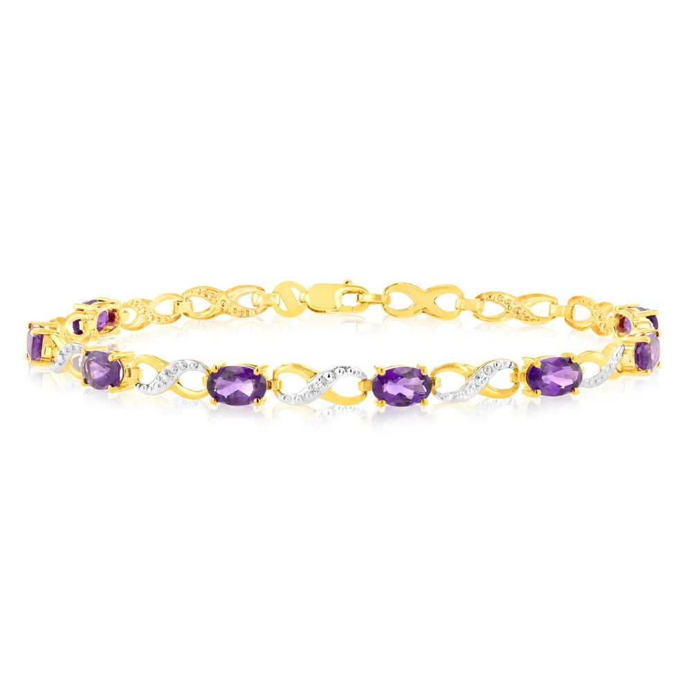 9ct Yellow Gold Natural Amethyst & Diamond Infinity Bracelet – Shiels Jewellers