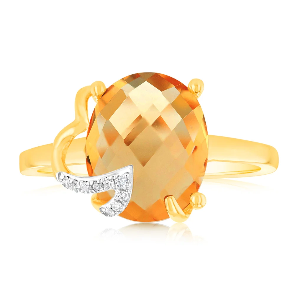 9ct Yellow Gold Natural Citrine And Diamond Ring – Shiels Jewellers