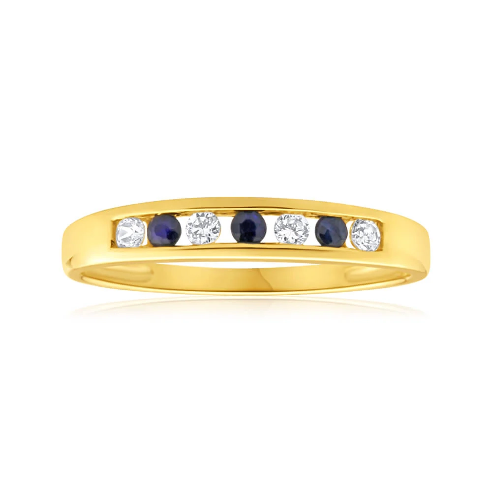 9ct Yellow Gold Natural Sapphire and Cubic Zirconia Channel Set Ring – Shiels Jewellers