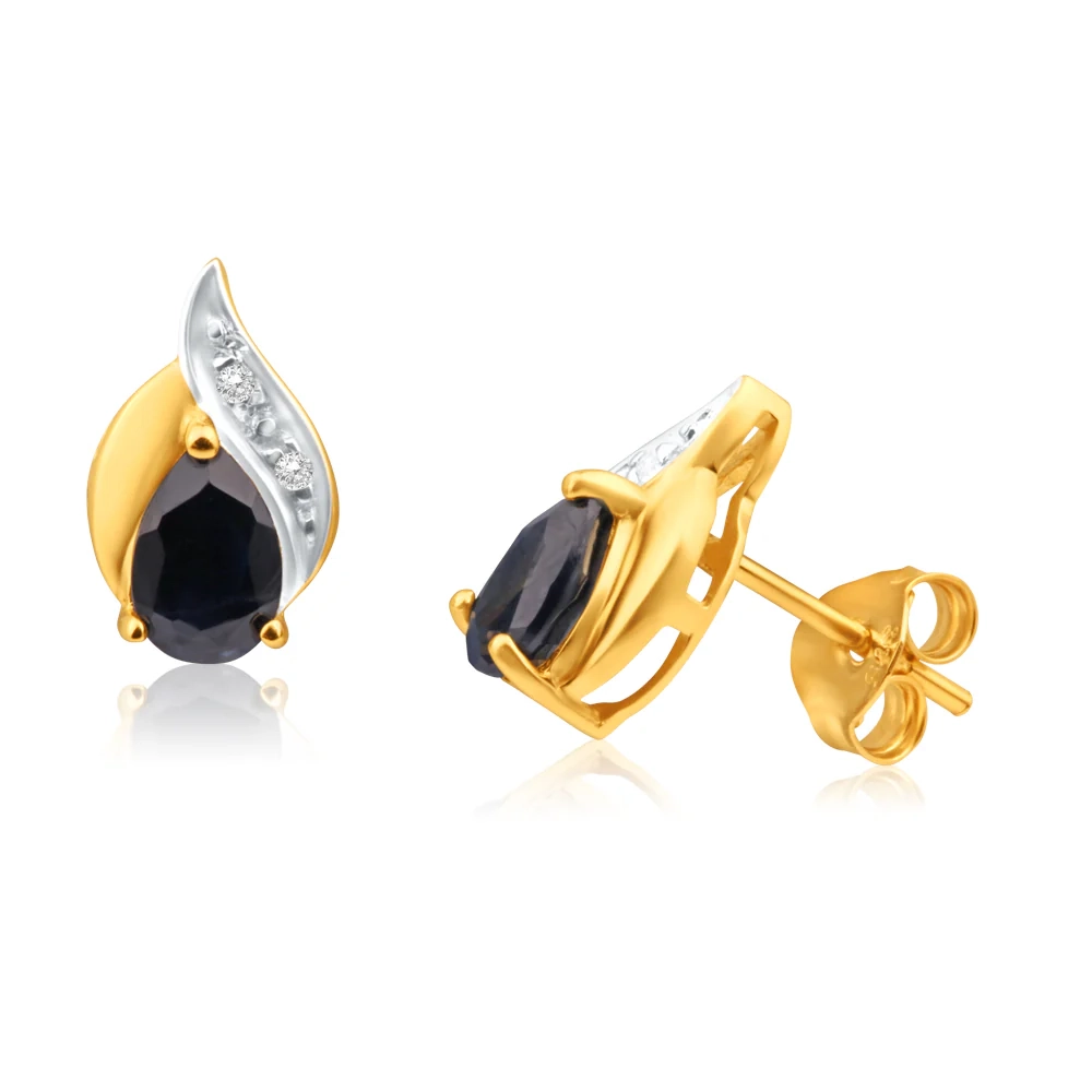 9ct Yellow Gold Natural Sapphire and Diamond Flame Stud Earrings – Shiels Jewellers