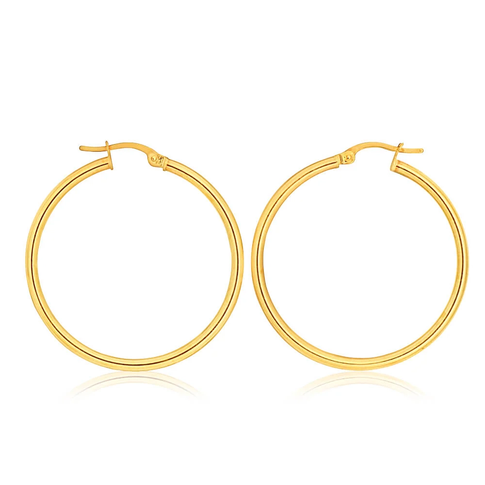 9ct Yellow Gold Plain Hoops 30mm European made – Shiels Jewellers