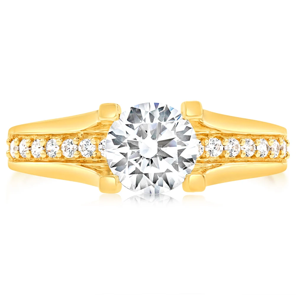 9ct Yellow Gold Round Cubic Zirconia 4 Claw and Channel Set Ring – Shiels Jewellers