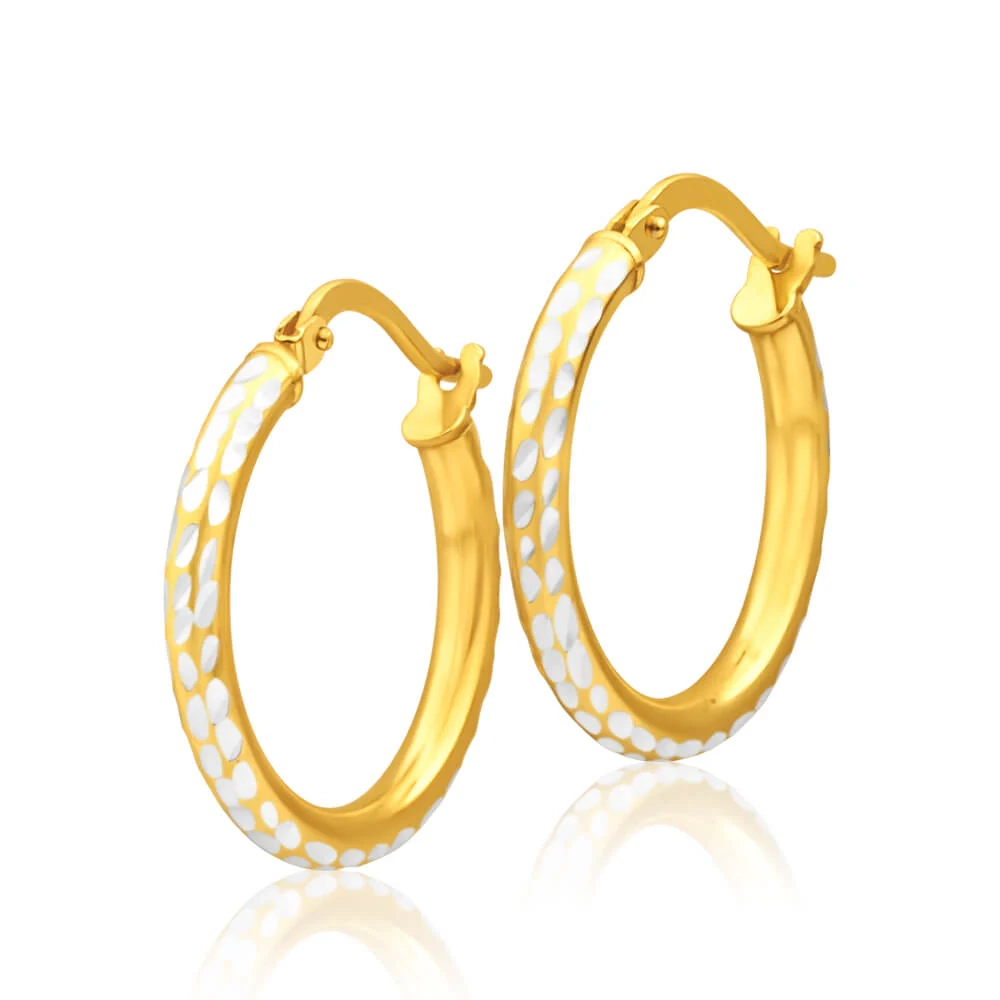 9ct Yellow Gold Silver Filled 15mm Hoop Earrings with diamond cut feat – Shiels Jewellers