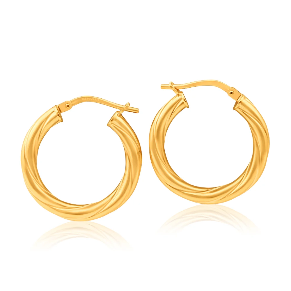 9ct Yellow Gold Silver Filled 15mm Hoop Earrings with twist pattern – Shiels Jewellers