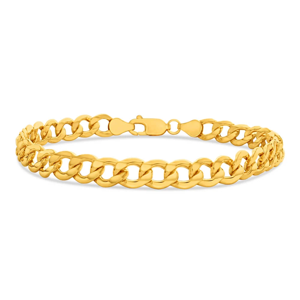 9ct Yellow Gold Silver Filled 21cm Diamond Cut Curb Bracelet – Shiels Jewellers