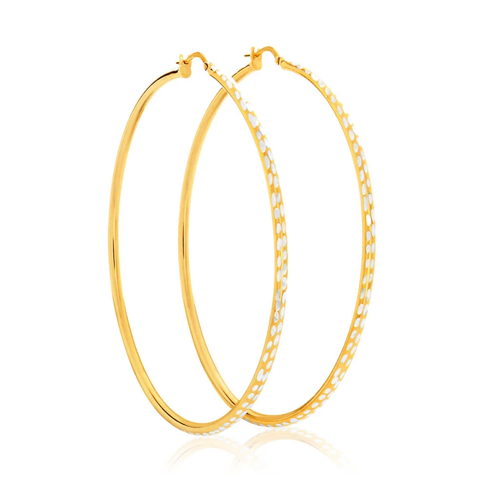 9ct Yellow Gold Silver Filled 60mm Hoop Earrings with diamond cut feat – Shiels Jewellers