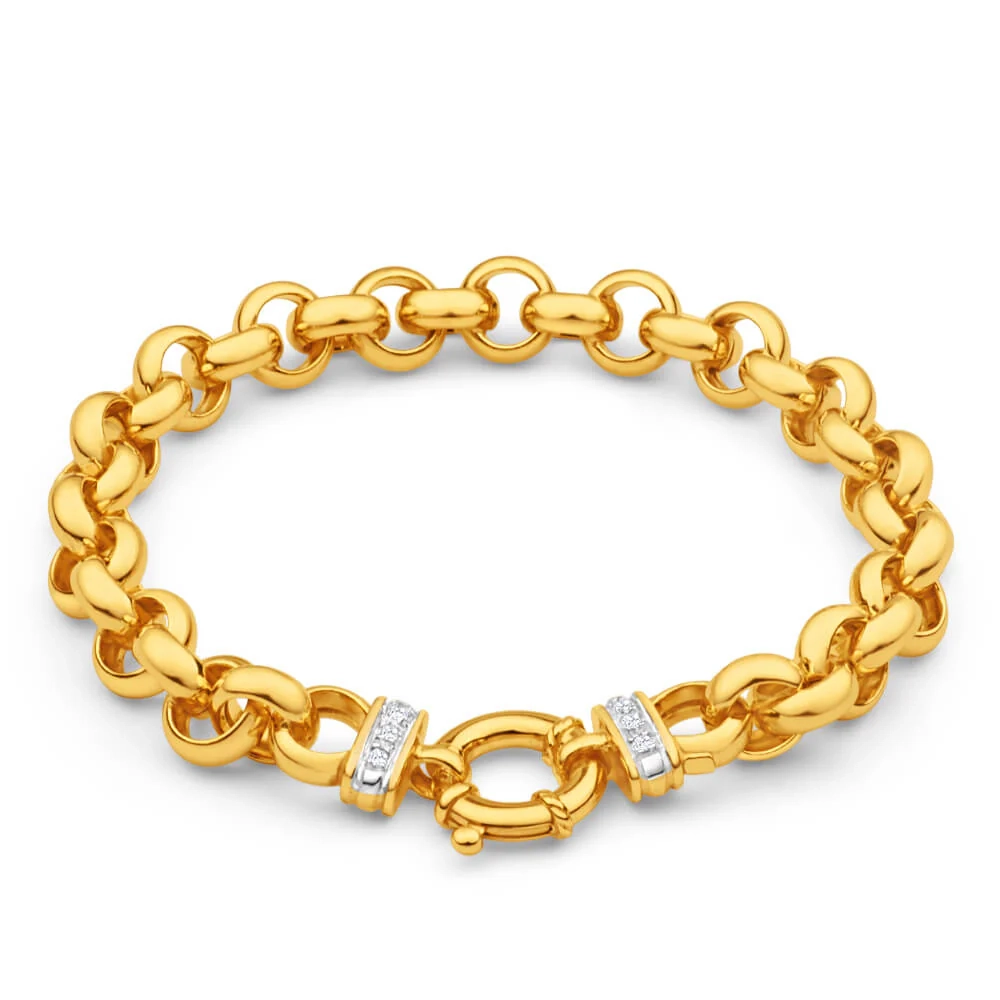 9ct Yellow Gold Silver Filled Cubic Zirconia Belcher 20cm Bracelet – Shiels Jewellers