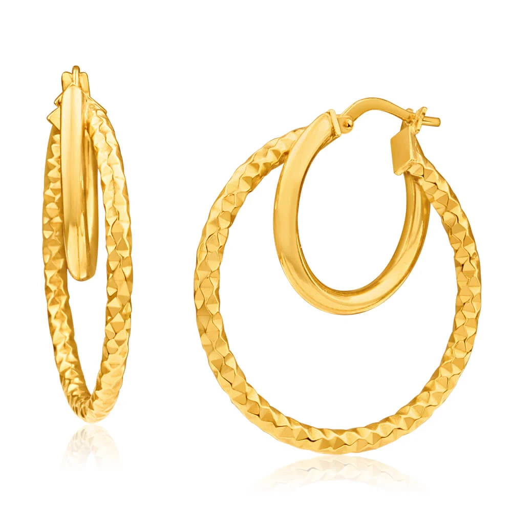 9ct Yellow Gold Silver Filled Double Hoop Earrings – Shiels Jewellers