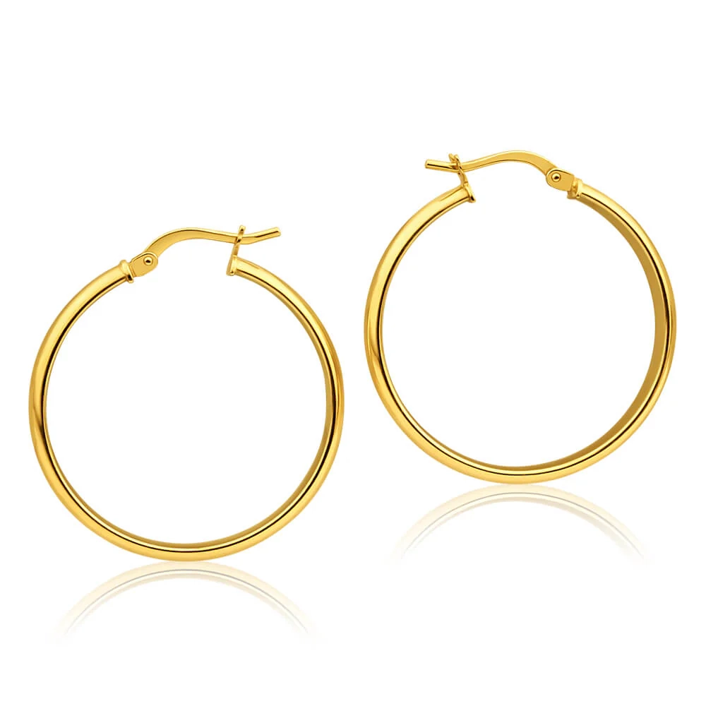 9ct Yellow Gold Silver Filled Half Round 25mm Hoop Earrings – Shiels Jewellers