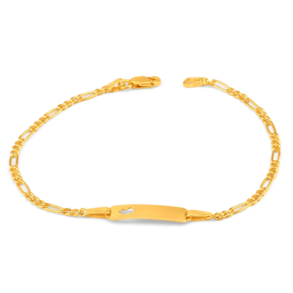 9ct Yellow Gold Silver Filled Heart 19cm Figaro Bracelet – Shiels Jewellers