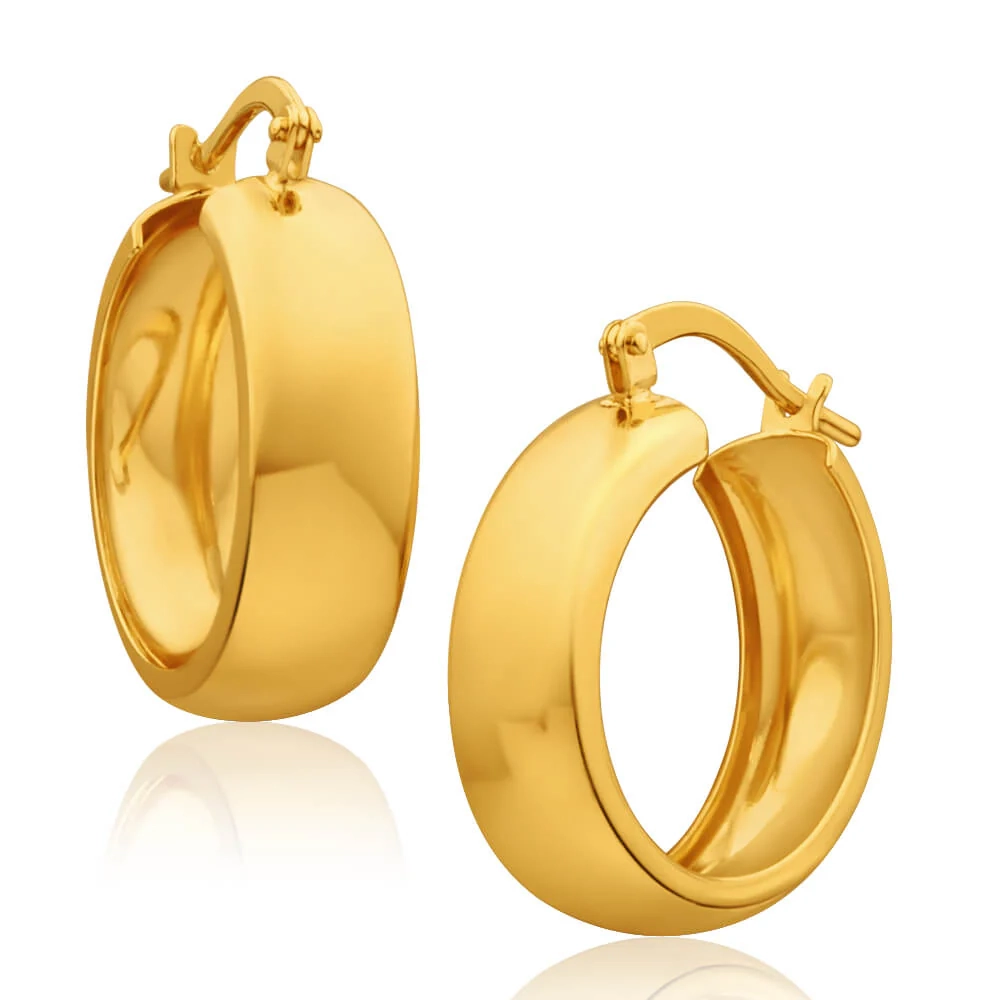 9ct Yellow Gold Silver Filled Plain 6x16mm Hoop Earrings – Shiels Jewellers