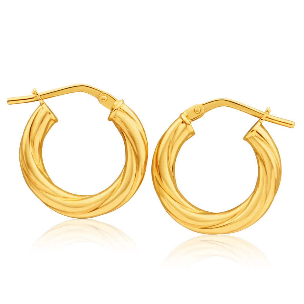 9ct Yellow Gold Silver Filled Soft Twist 10mm Hoop Earrings – Shiels Jewellers