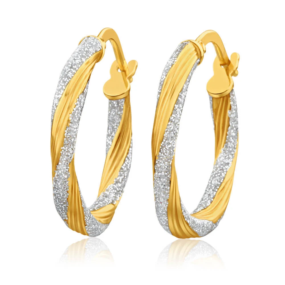 9ct Yellow Gold Silver Filled Stardust 15mm Hoop Earrings – Shiels Jewellers