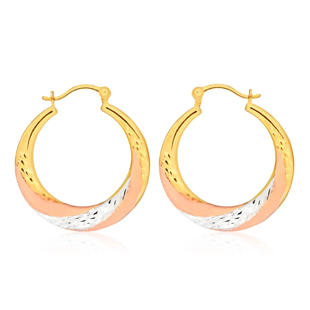 9ct Yellow Gold Silver Filled Three Tone Swirl Hoop Earrings – Shiels Jewellers