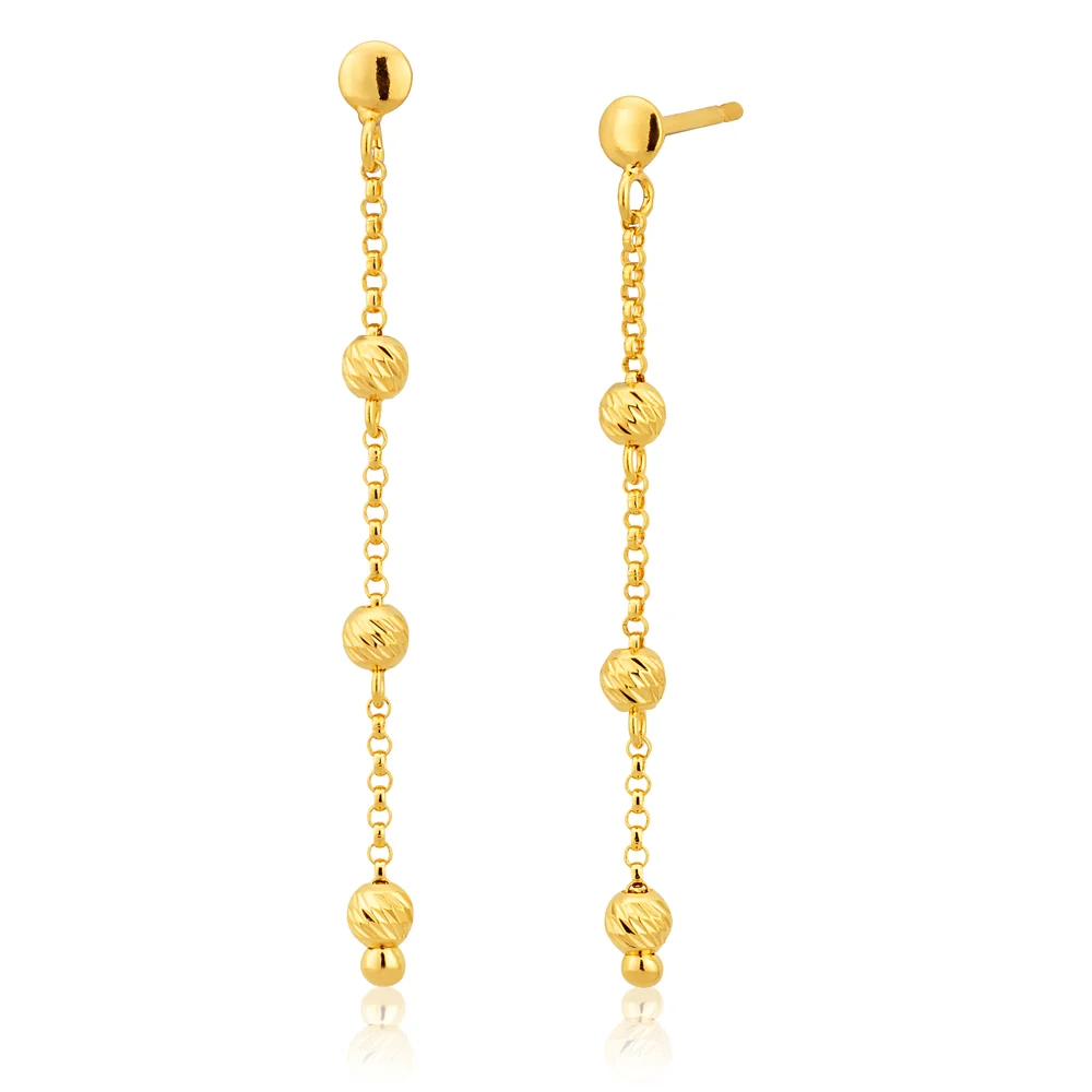 9ct Yellow Gold Silver Filled trio Beads Drop Earrings – Shiels Jewellers