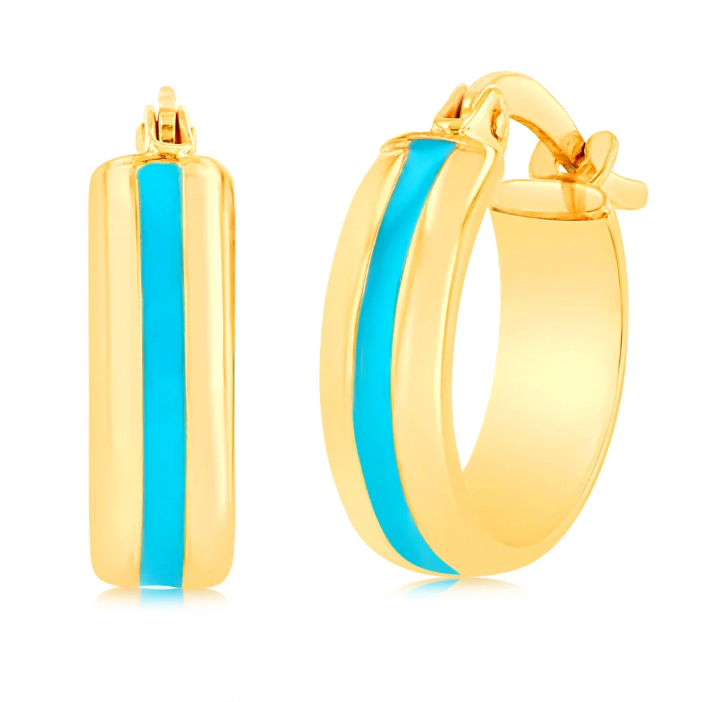 9ct Yellow Gold Silverfilled Blue Enamel On Hoop Earrings – Shiels Jewellers