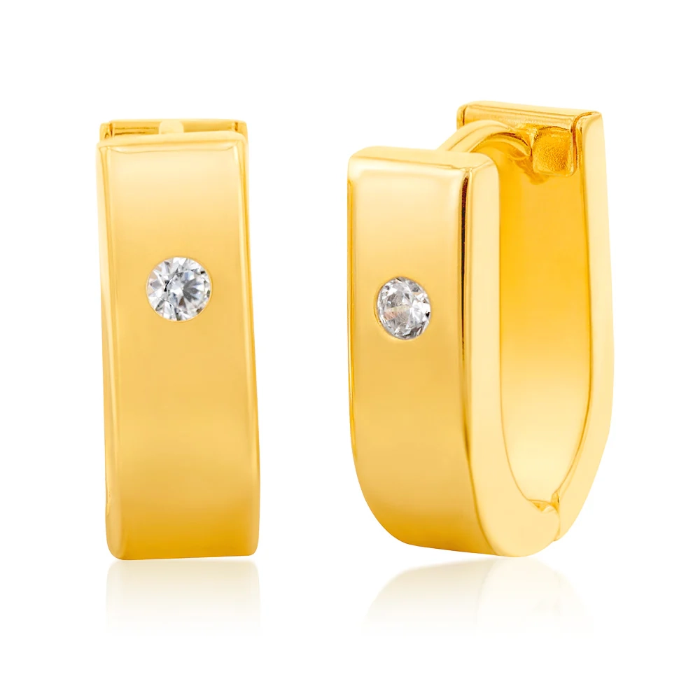 9ct Yellow Gold Silverfilled Cubic Zirconia Huggies Earrings – Shiels Jewellers