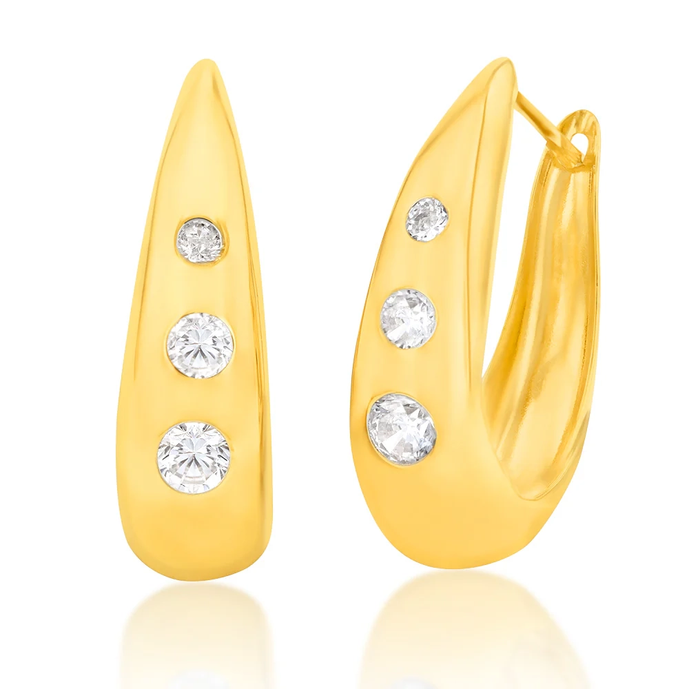 9ct Yellow Gold Silverfilled CZ On Hinged Hoop Earrings – Shiels Jewellers