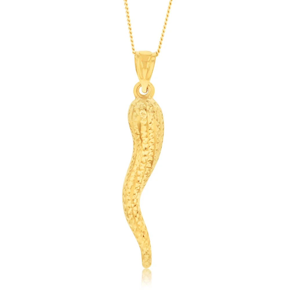 9ct Yellow Gold Silverfilled Diamond Cut 58mm Italian Horn Pendant – Shiels Jewellers