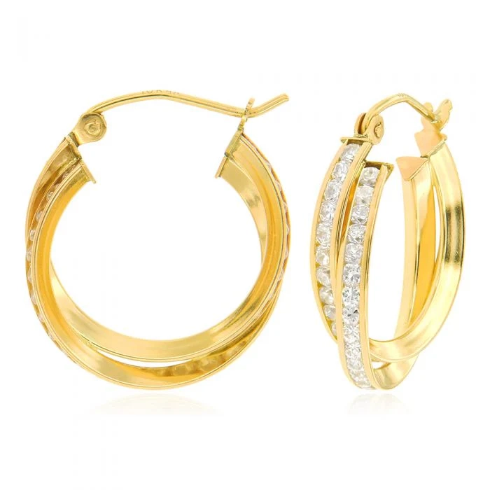 9ct Yellow Gold Silverfilled Double Twisted Hoop Zirconia Earrings – Shiels Jewellers