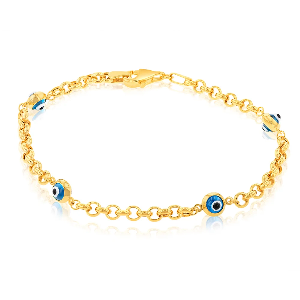 9ct Yellow Gold Silverfilled Evil Eye 19cm Bracelet – Shiels Jewellers