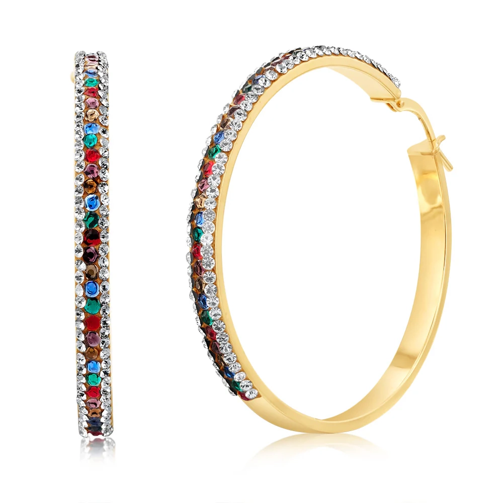 9ct Yellow Gold Silverfilled Multicolour And White Crystal 40mm Broad  – Shiels Jewellers