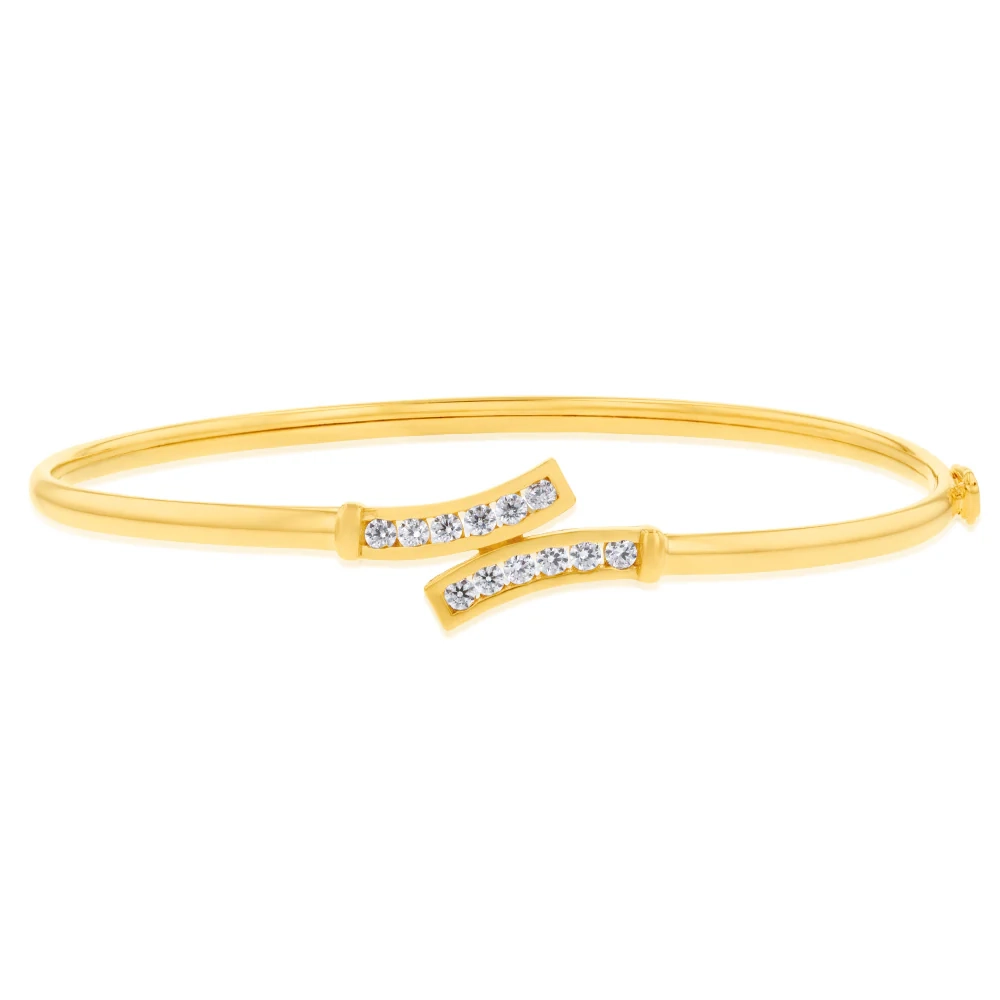 9ct Yellow Gold Silverfilled Two Row Cubic Zirconia Bangle – Shiels Jewellers