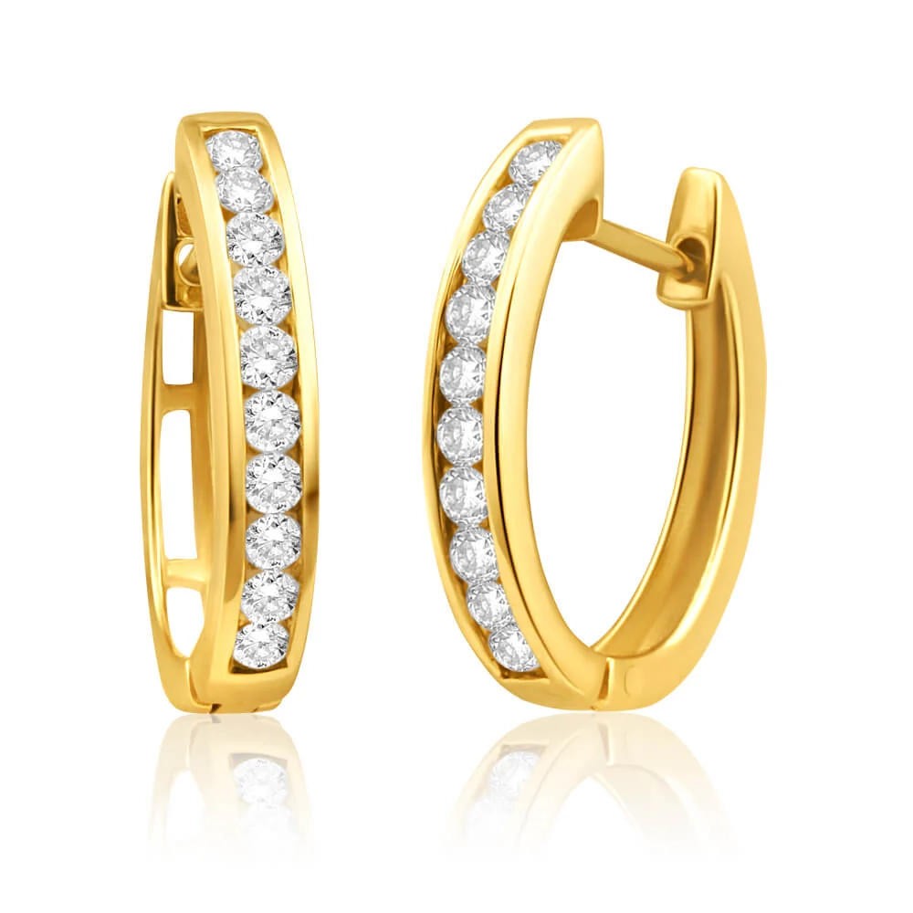 9ct Yellow Gold Stylish Diamond Hoop Earrings – Shiels Jewellers