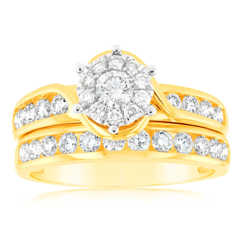 9ct Yellow Gold & White Gold 2 Ring Bridal Set with 1 Carat Of Diamond – Shiels Jewellers