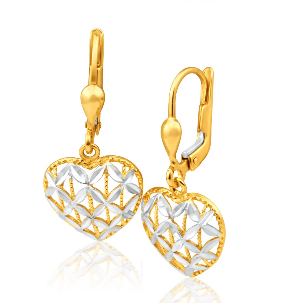 9ct Yellow Gold & White Gold Two-Tone Heart Shaped Filigree Drop Earri – Shiels Jewellers