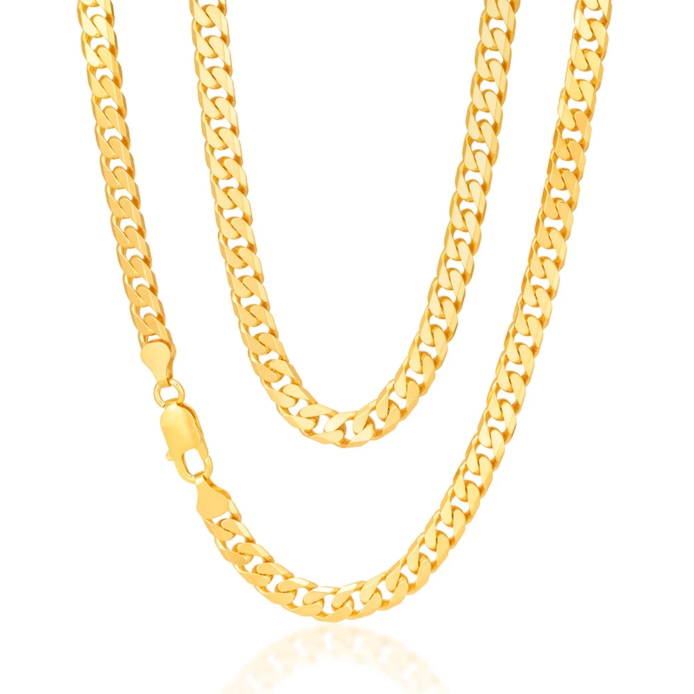 9ct Yellow Heavy Gold Curb Flat Bevelled 55cm Chain 200 Gauge – Shiels Jewellers