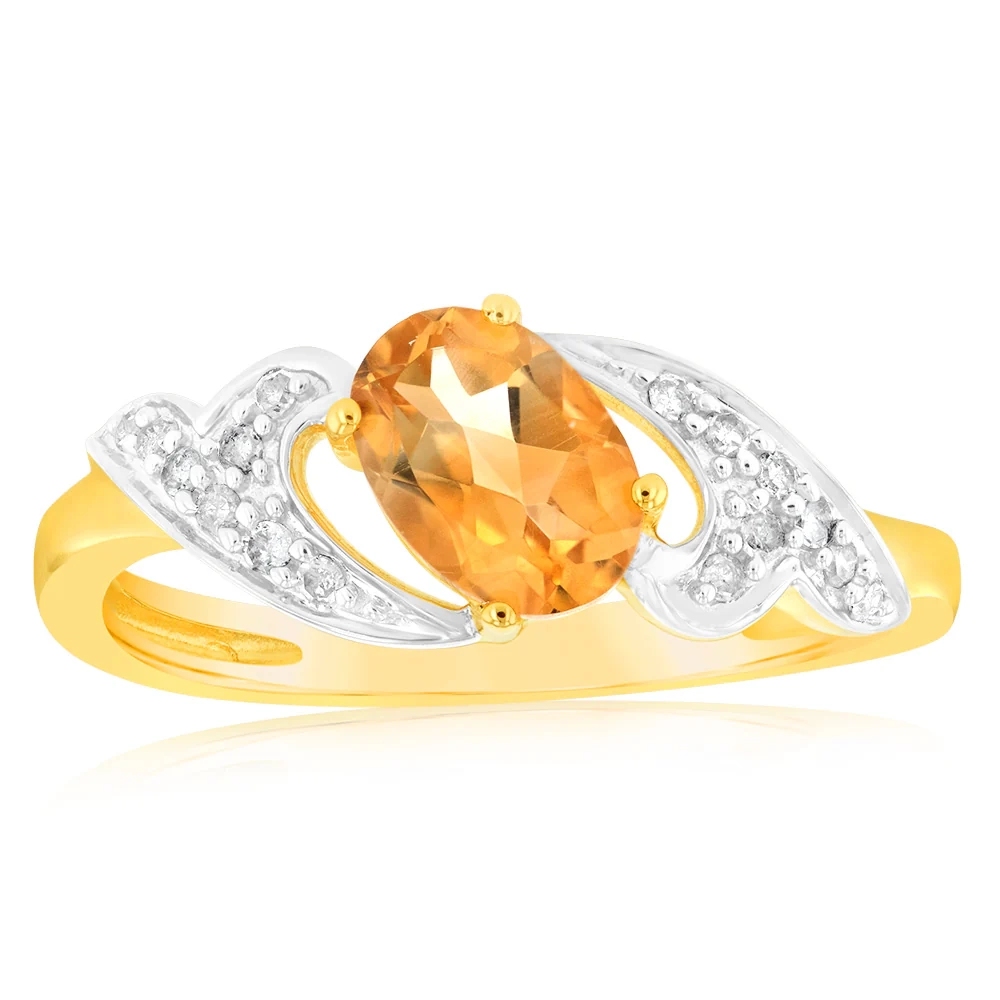 9ct Yellow & White Gold Two Tone Natural Citrine And Diamond Ring – Shiels Jewellers