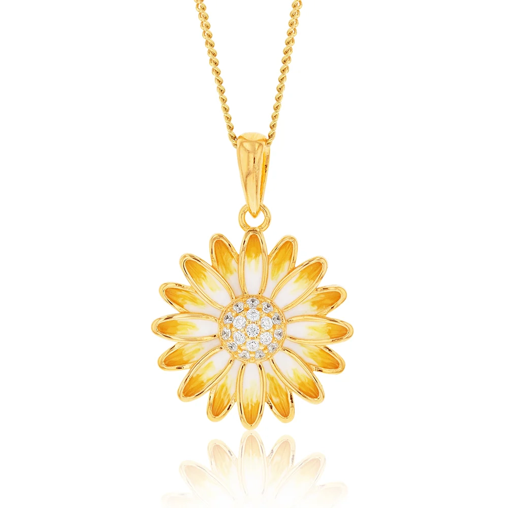 Gold Plated Sterling Silver And Enamel Sunflower Pendant – Shiels Jewellers