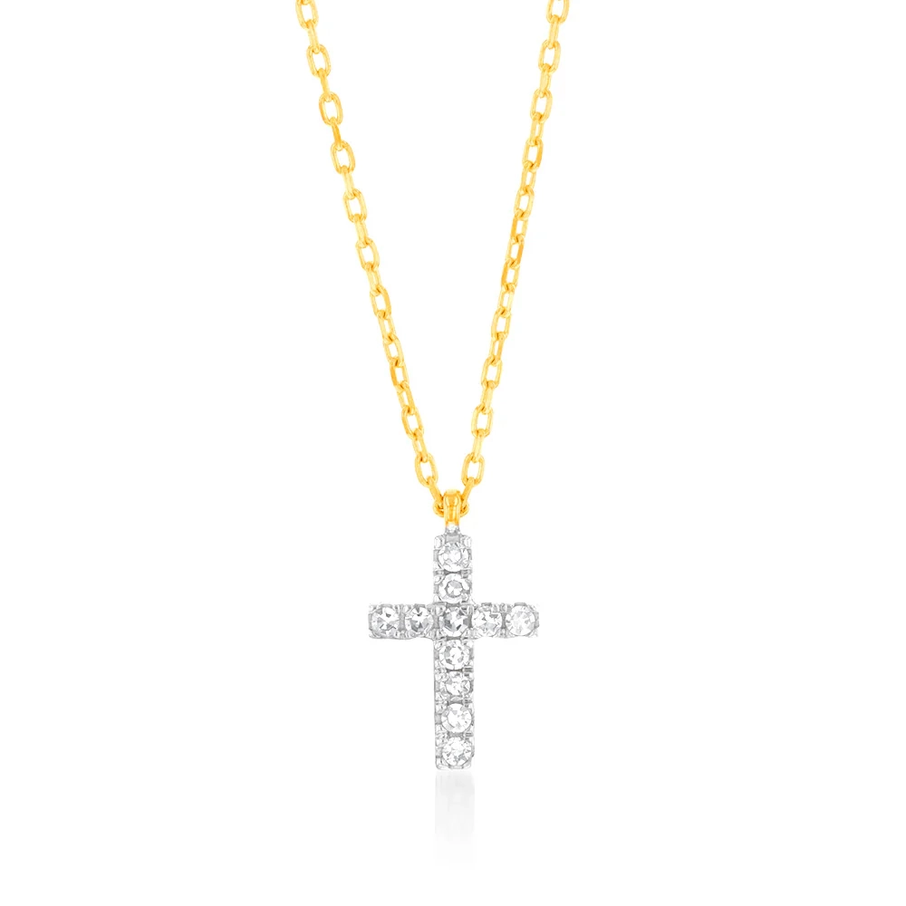 Luminesce Lab Diamond Petite Cross Pendant 9ct Yellow Gold on Adjustab – Shiels Jewellers