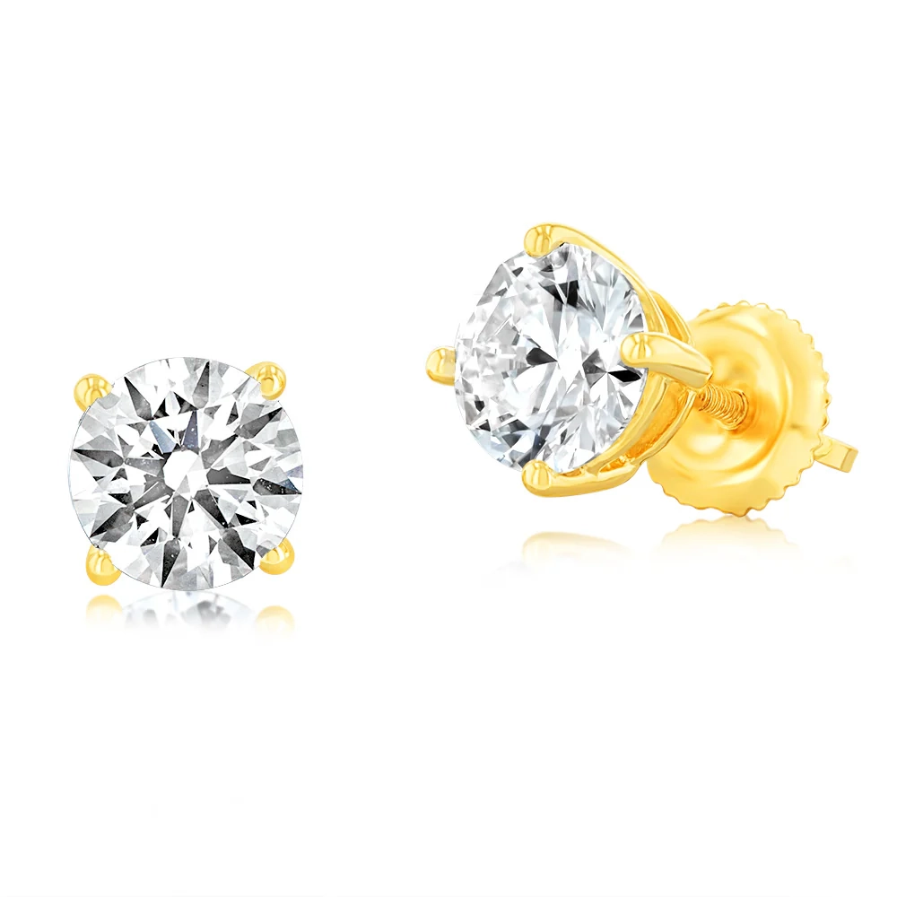 Luminesce Lab Grown 2 Carat Diamond Solitaire Earrings in 14ct Yellow  – Shiels Jewellers