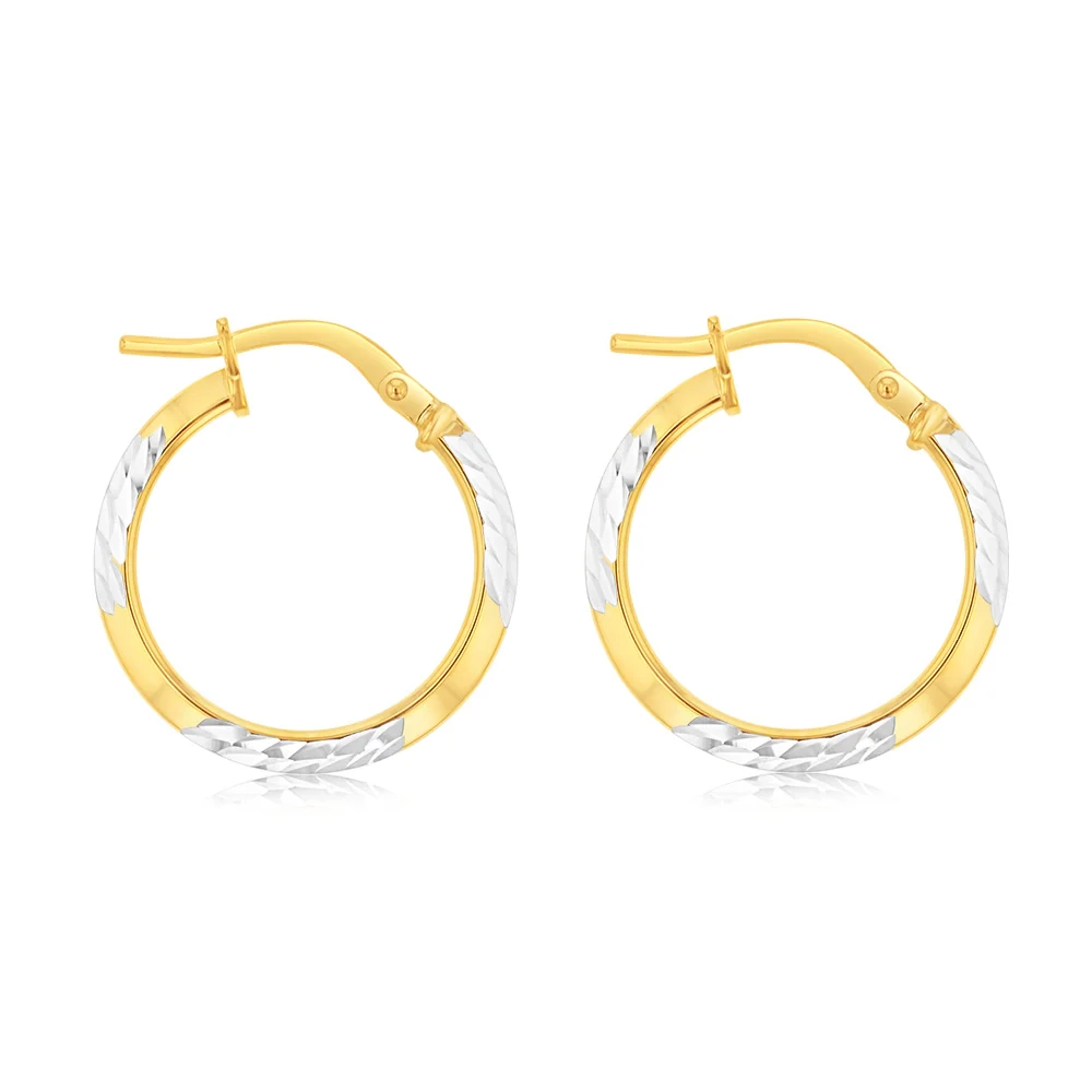 Silverfilled 9ct Yellow Gold 15mm Hoop Earrings With Diamond Cut Detai – Shiels Jewellers