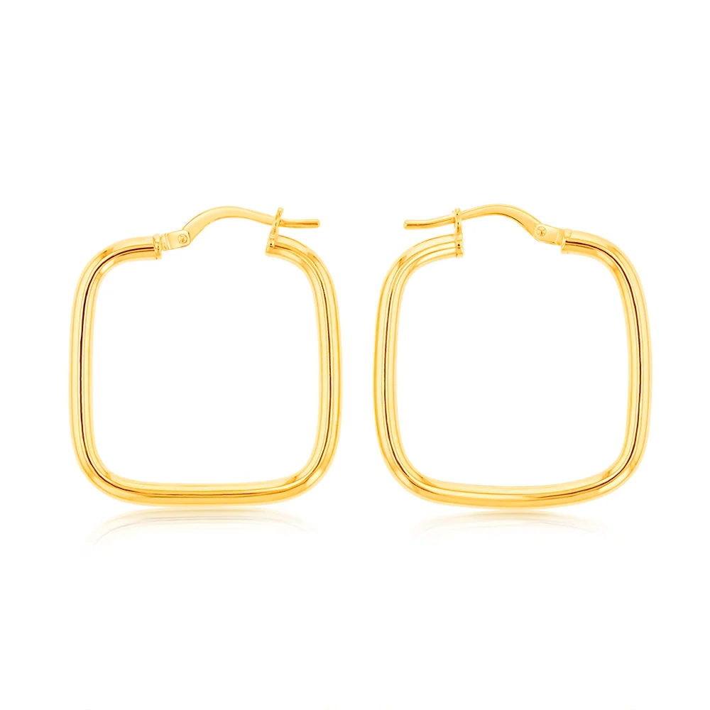 Silverfilled 9ct Yellow Gold Square 20mm Hoop Earrings – Shiels Jewellers