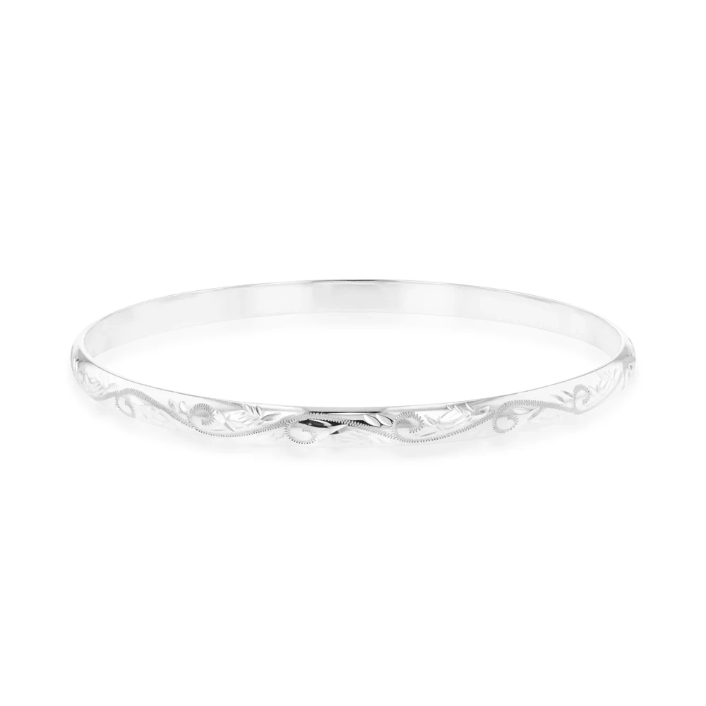 Sterling Silver 5mmx65mm Patterned Engraved Bangle – Shiels Jewellers