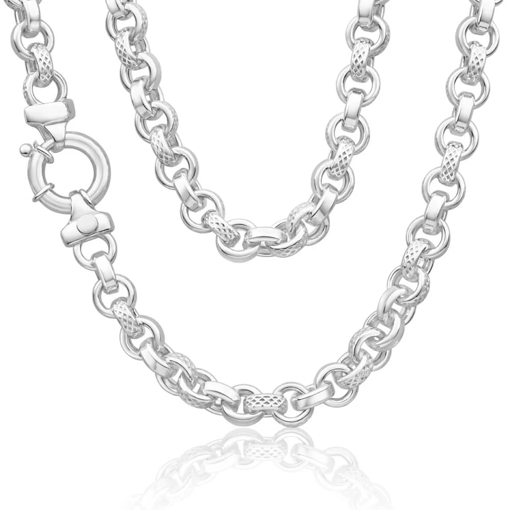 Sterling Silver Belcher Fancy Engraved Boltring 50cm Chain – Shiels Jewellers