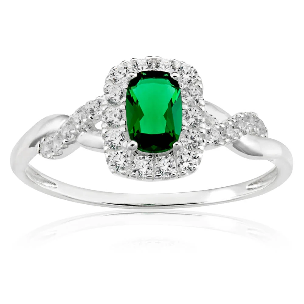 Sterling Silver Created Emerald and Zirconia Ring – Shiels Jewellers