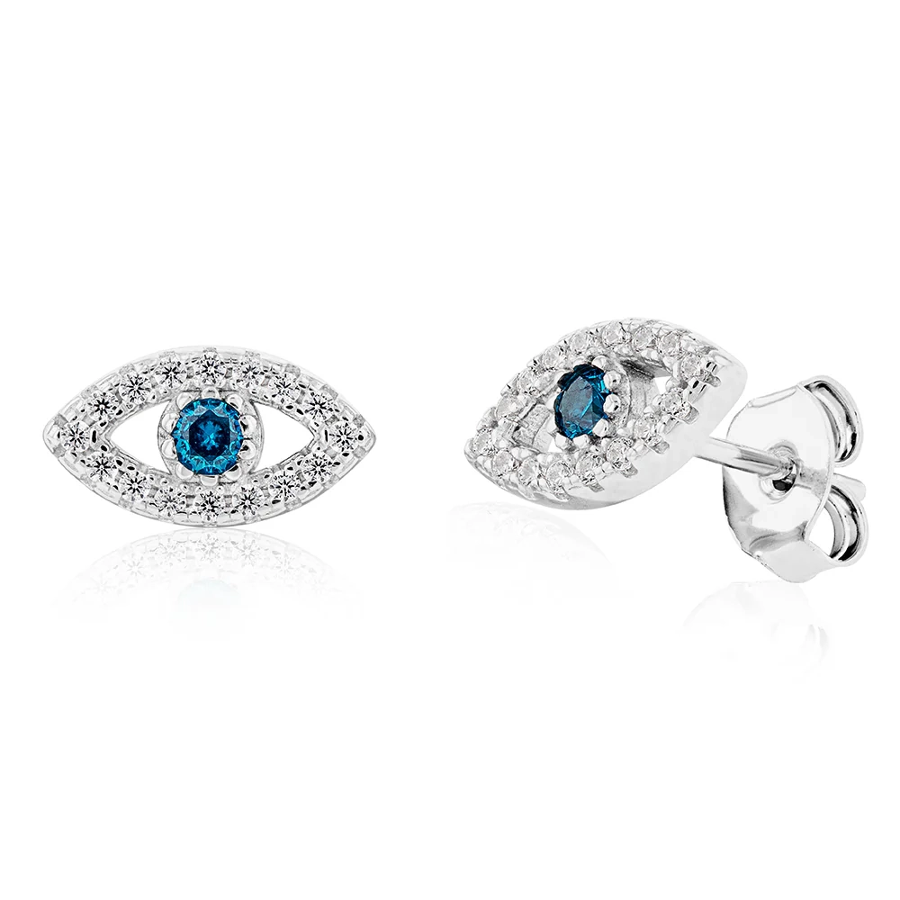 Sterling Silver Cubic Zirconia Evil Eye Stud Earrings – Shiels Jewellers