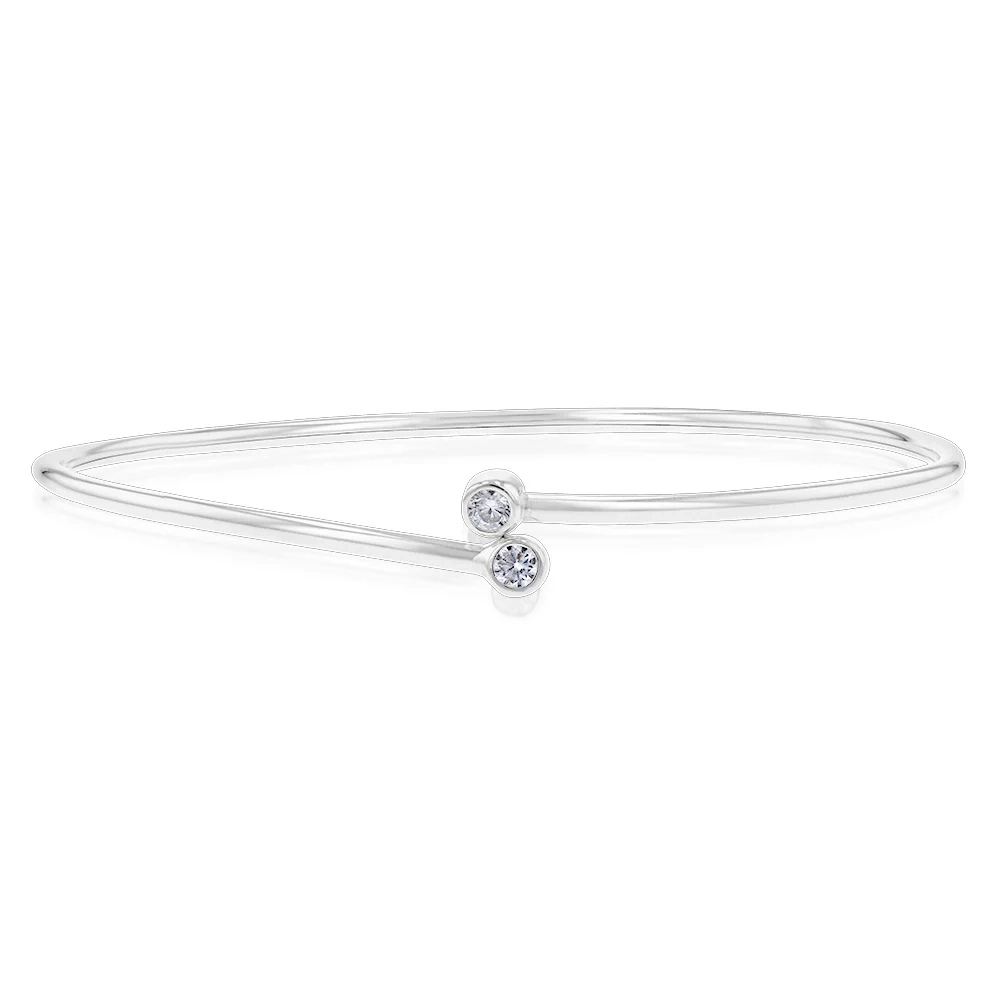 Sterling Silver Cubic Zirconia On Plain Adjustable Bangle – Shiels Jewellers