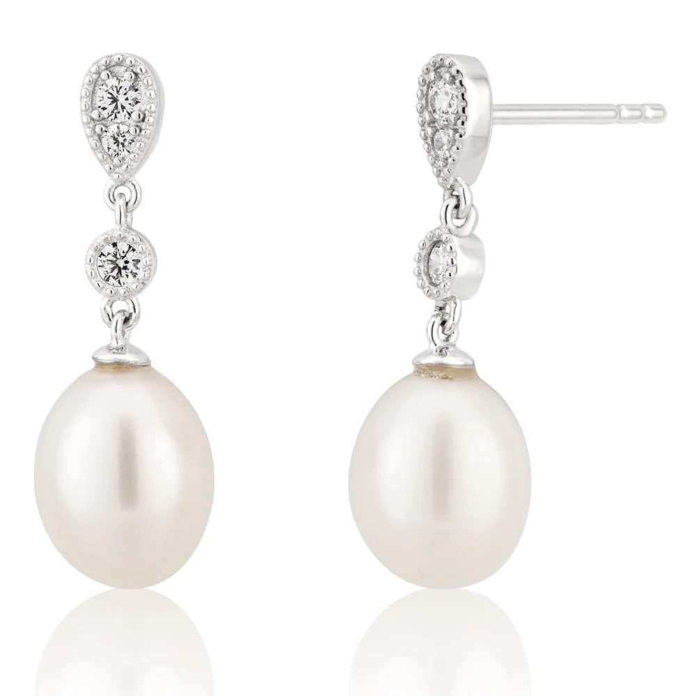 Sterling Silver Freshwater Pearl and Zirconia Drop Earrings – Shiels Jewellers