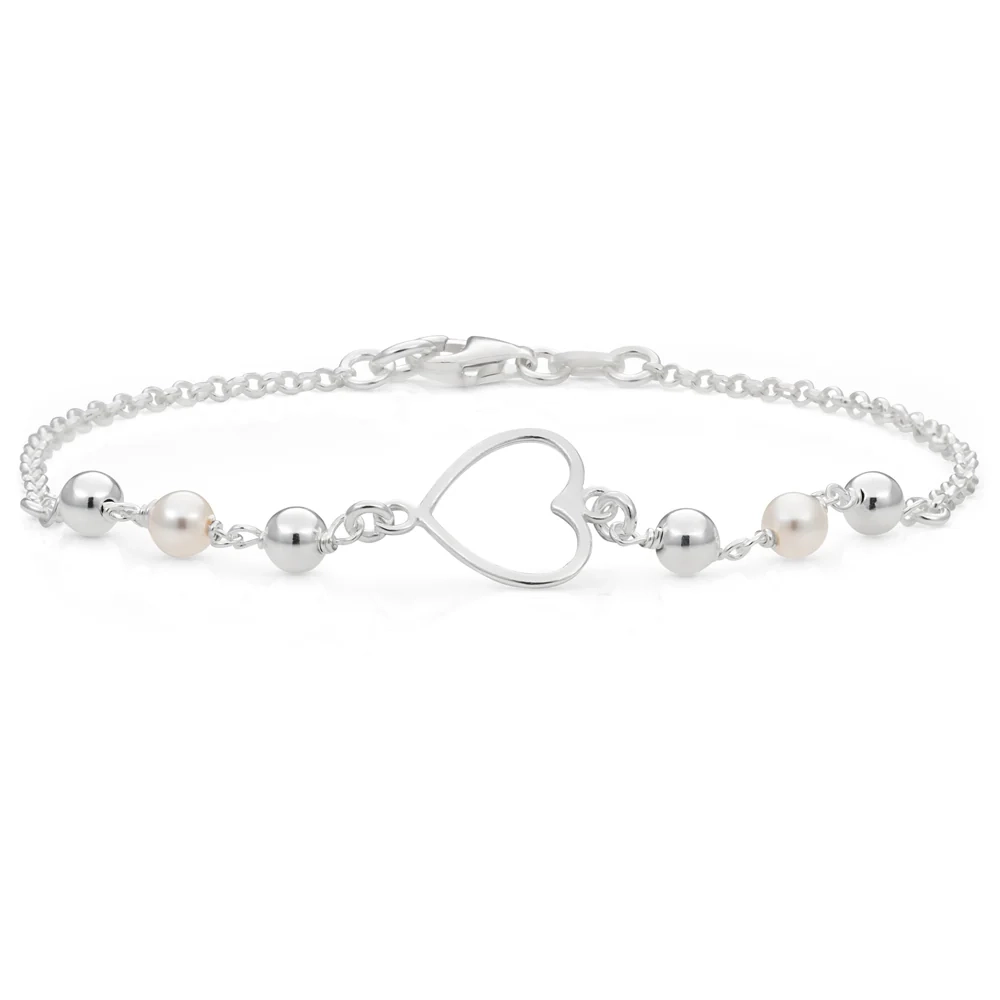 Sterling Silver Heart and Simulated Pearl Fancy Bracelet 19cm – Shiels Jewellers