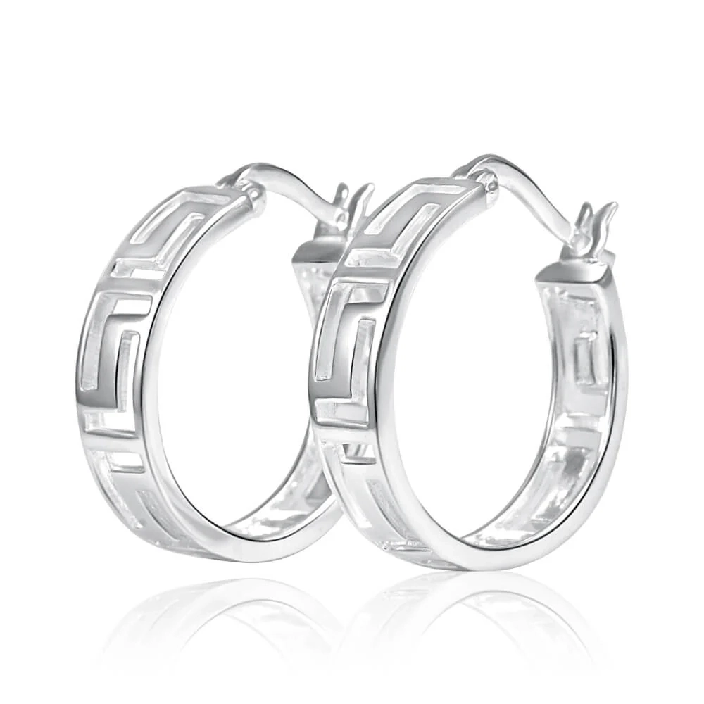 Sterling Silver Hoop Greek Key Earrings – Shiels Jewellers